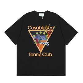 长期有跨境卡萨布兰卡夏季新款 Casablanca LOGO印花男女宽松短袖