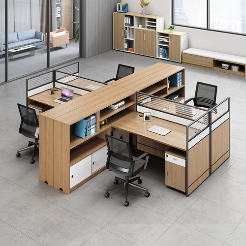 Office desk and chair set, minimalist modern three-person office desk, office finance room screen office desk