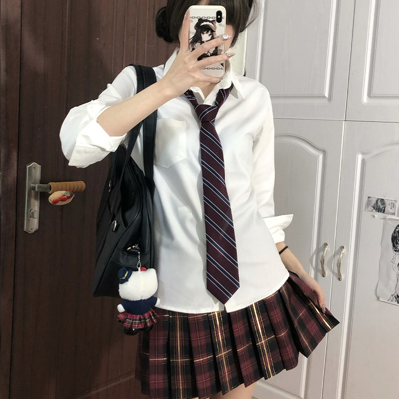 JK 긴 소매 셔츠 기본 가을과 겨울 일본 대학 스타일 유니폼 우유 화이트 솔리드 컬러 올 매치 탑