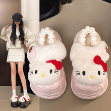 可爱KT猫猫包跟棉拖鞋女冬季新款可拆卸厚底防水防滑保暖毛绒拖鞋