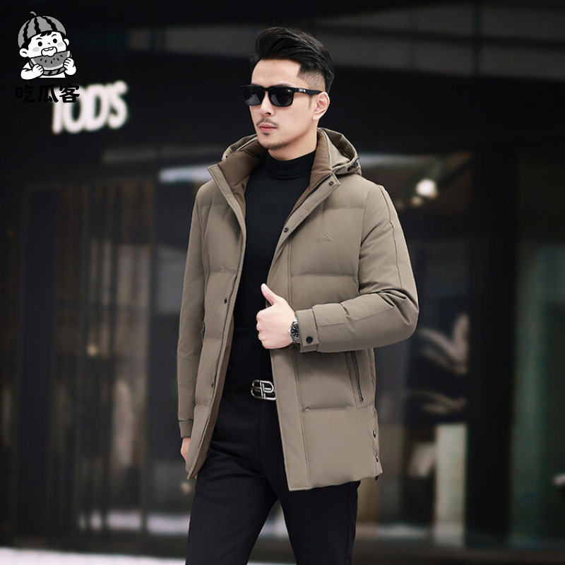 겨울 남자 다운 재킷 2024 새로운 두꺼운 따뜻한 방풍 오리 다운 세트 긴 후드 캐주얼 코트