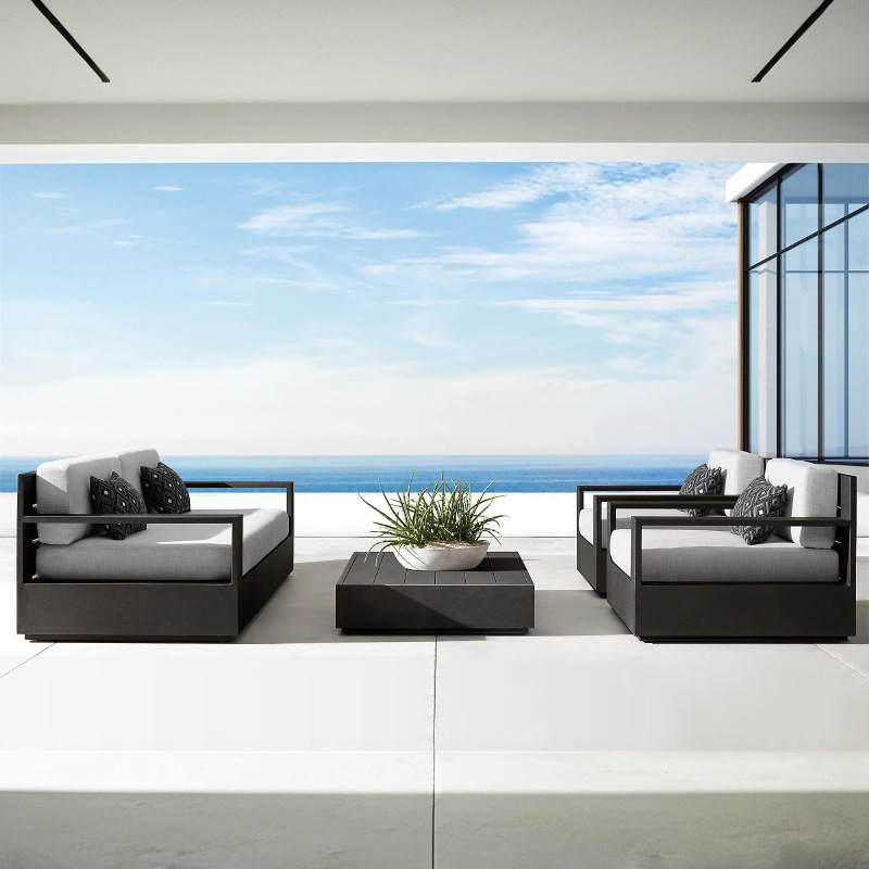 Sofá de teca al aire libre combinación patio terraza jardín resort aleación de aluminio impermeable protección solar muebles de mesa de té ocio image 27