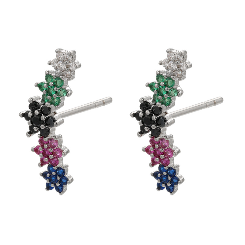 Flower Pattern Fashion Flower-shaped Colored Zircon Five-flower Copper Earrings Wholesale