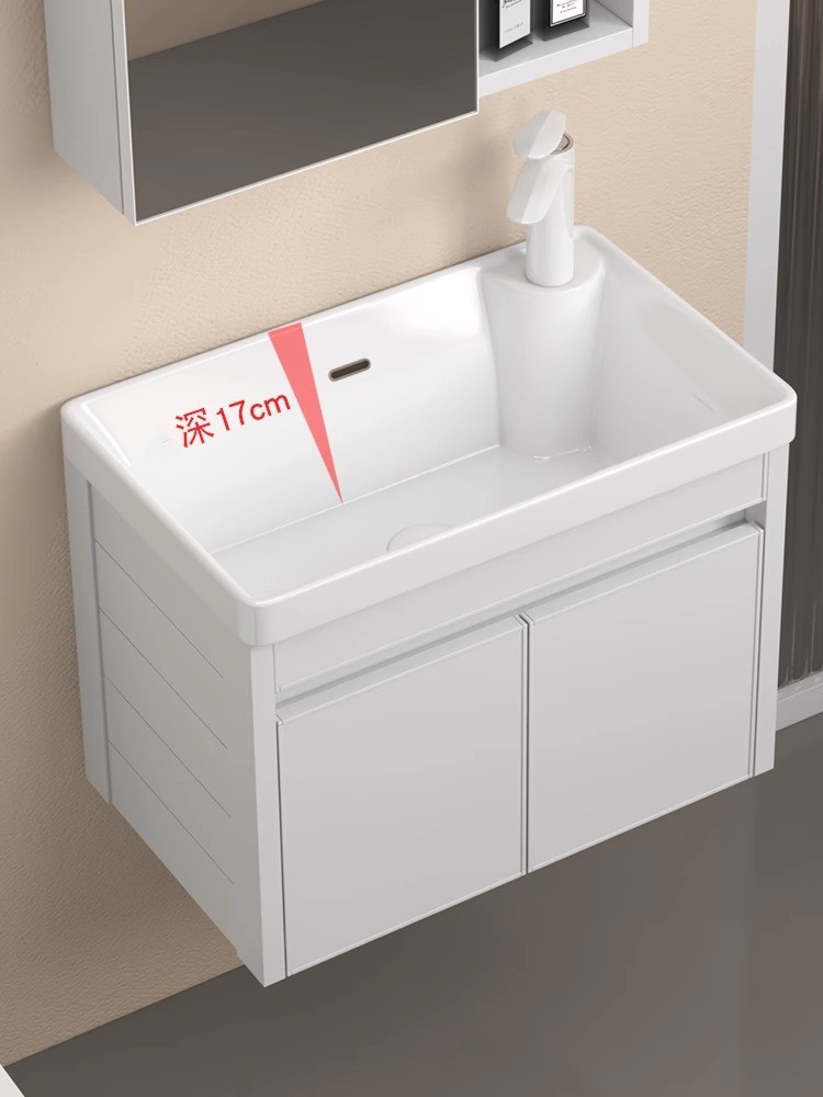 Engrosado espacio gabinete de baño de aluminio pequeño apartamento lavabo Mini lavabo de baño lavabo integrado lavabo de cerámica