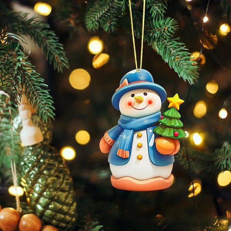 Nuevos productos transfronterizos acrílicos planos lindos dibujos animados de Navidad muñeco de nieve colgantes de automóviles de árbol de Navidad artesanías colgantes