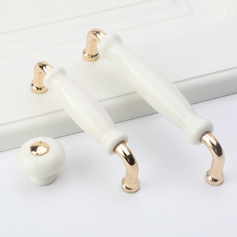 Wholesale white ceramic handle European simple cabinet door handle Modern simple wardrobe drawer round single hole