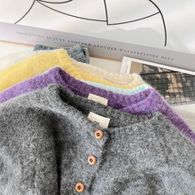 抖音直播爆款~ins风韩系三粒扣圆领针织毛衣女秋宽松休闲上衣6339