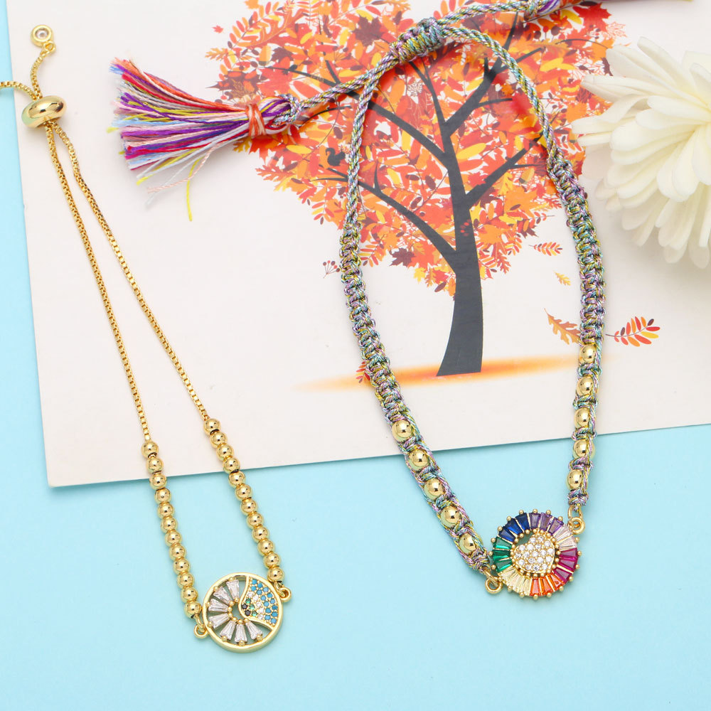 Fashion Colorful Eye Copper Bracelets Gold Plated Zircon Copper Bracelets