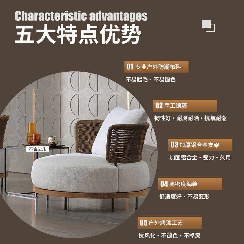 Sofá de madera maciza al aire libre patio Hotel ratán Villa ocio combinación jardín modelo muebles