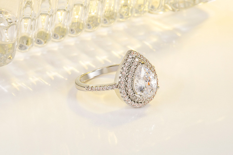 Fashion Water Droplets Copper Rings Inlay Zircon Copper Rings 1 Piece