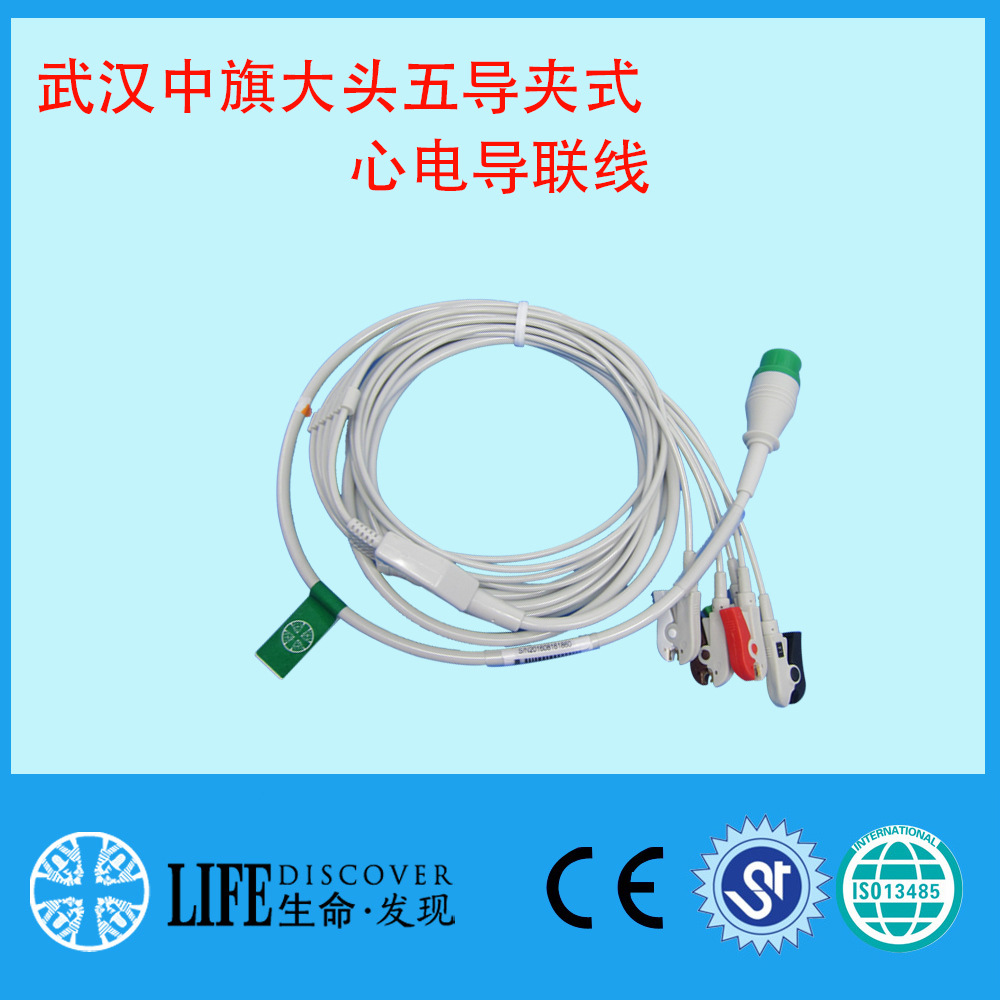 武汉中旗PM 7000C 7000M华腾监护仪大头五导夹式心电导联线