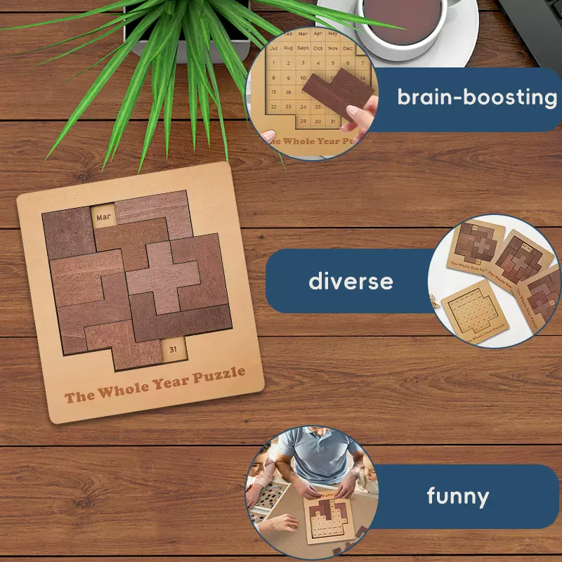 跨境新品永久拼图挑战日历益智几何脑筋急转弯木质创意有趣玩具