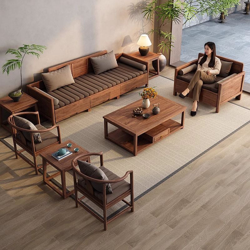 Song Dynasty Aesthetic New Chinese Style Solid Wood Sofa Combination South American Black Walnut Storage Living Room Small Apartment Wooden Sofa