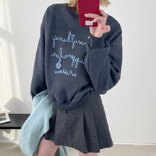 2025冬季新款加绒加厚卫衣女宽松显瘦重工刺绣休闲百搭圆领上衣女