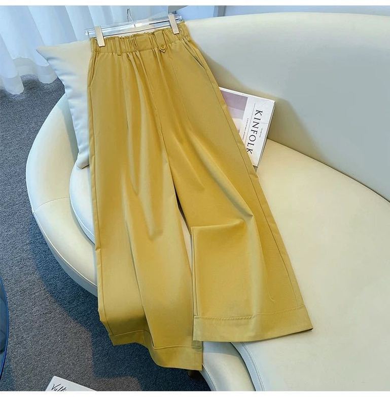 2025 新しいスタイルのドレープハイウエストルーズストレートパンツ薄いパンツ 9 点パンツカジュアルワイドレッグパンツ女性の多用途パンツ|undefined