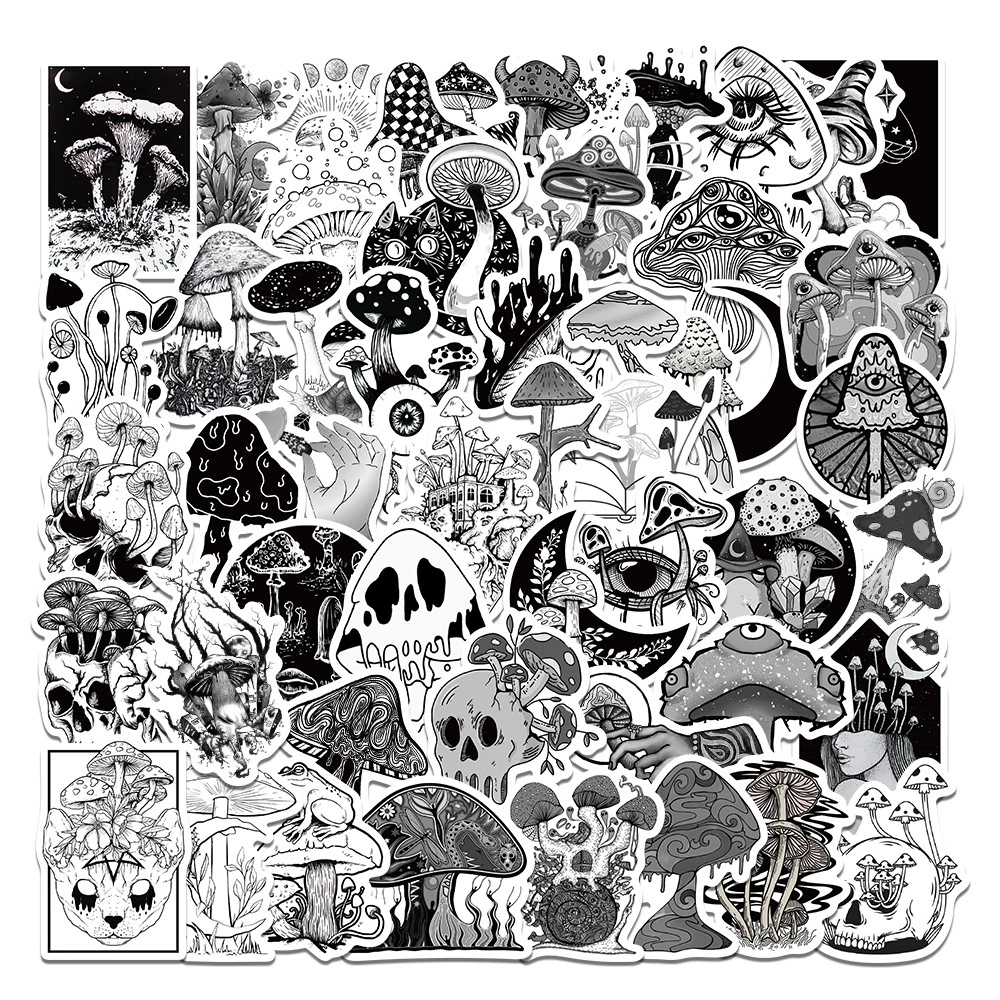 50 шт. Готические Ужасы серии грибов наклейки панк европейский и американский готический черно-белый череп канцелярские наклейки Amazon