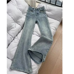 浅色牛仔裤女春秋季新款通勤高腰长裤马蹄裤新款百搭潮流流行时尚