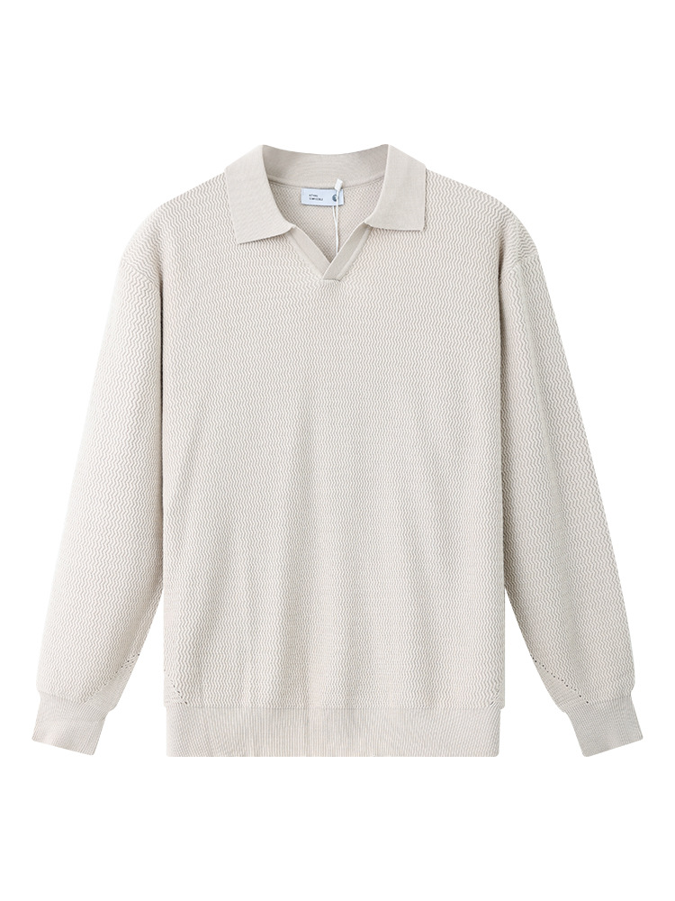 Viejo viento de ganja cuello otoño invierno manga larga polo punto hombre texturas de alto nivel antiarrugas suéter de cuello en V para hombre