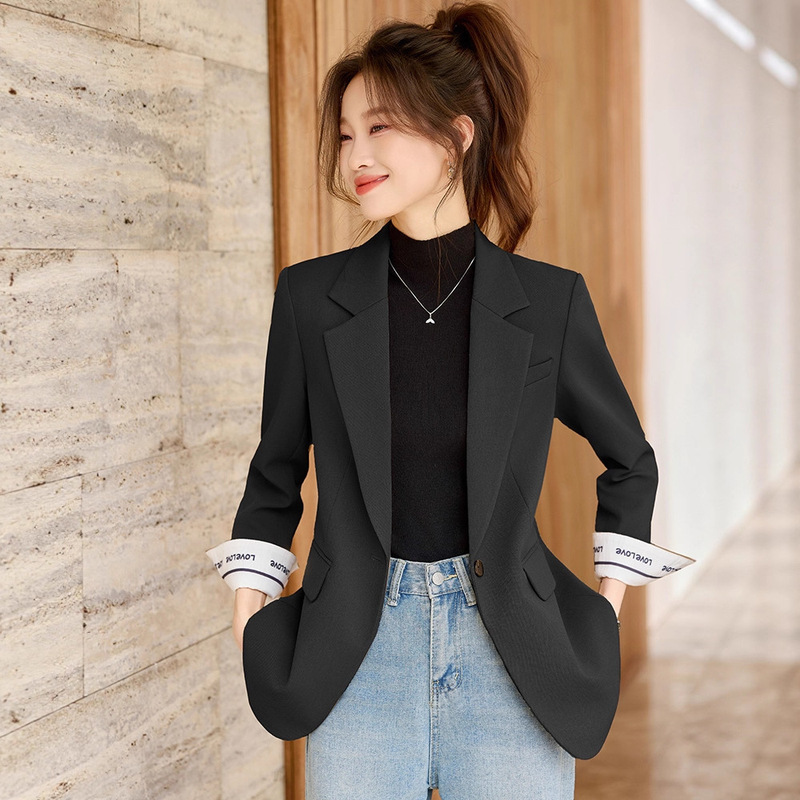 Spring and Autumn 2025 New Style Classy Fashion Commuter Professional Suit Tops Color Matching One-Button Suit Jacket for Girls