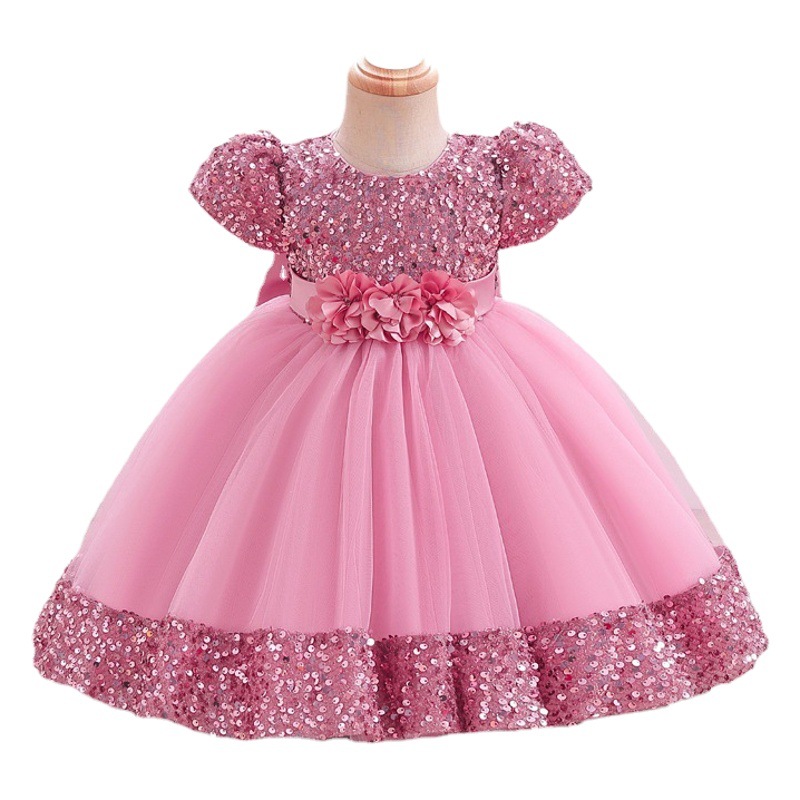 Vestido de princesa para niñas, vestido infantil 2025, nuevo vestido de manga corta con lentejuelas y falda tutú, vestido infantil, venta al por mayor transfronteriza