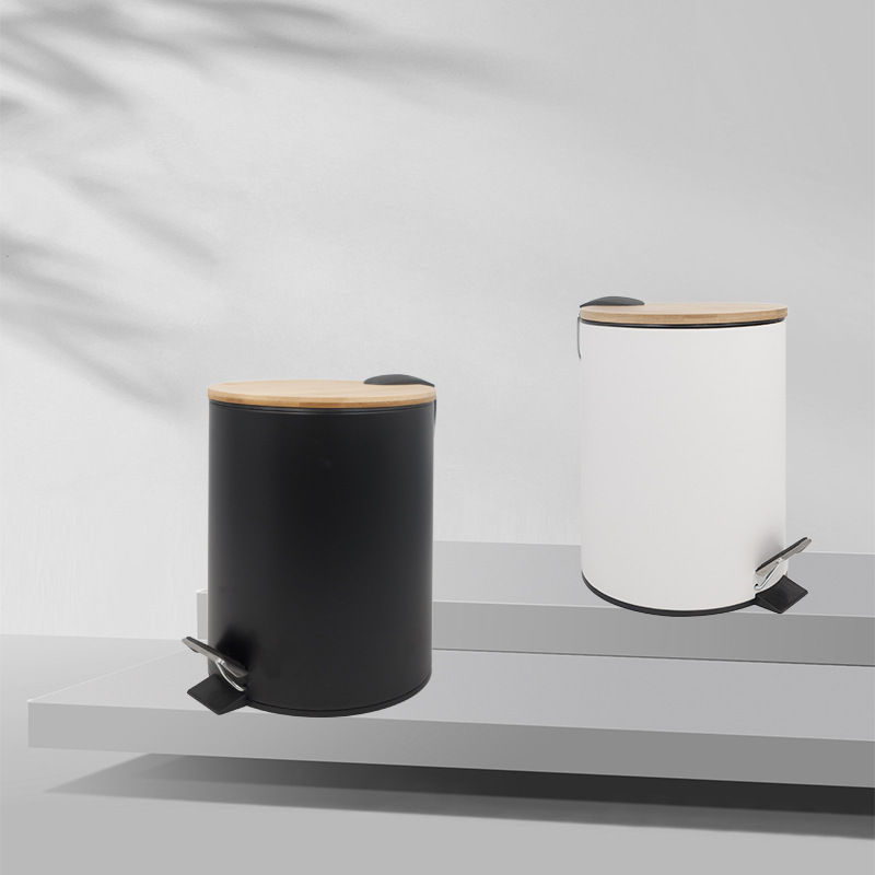 Cubo de basura con tapa de bambú y cierre silencioso, para cocina o baño