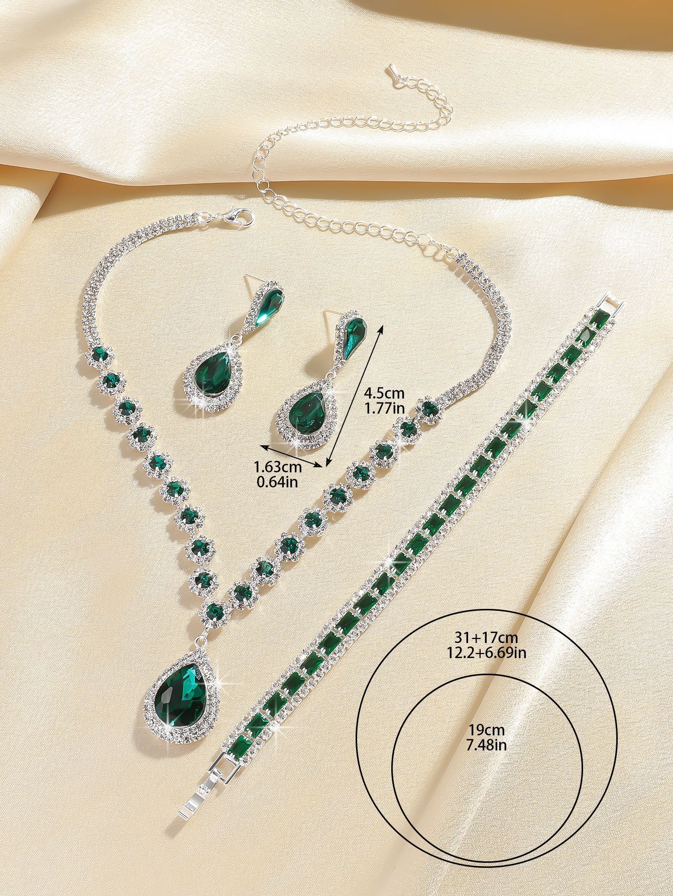 Crystal Necklace Earrings And Bracelet Jewellery Set 4 Piece_voghion.com