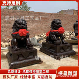 铸铜大型宫门狮子雕塑酒店公司狮子雕塑城市园林动物铜雕塑铜