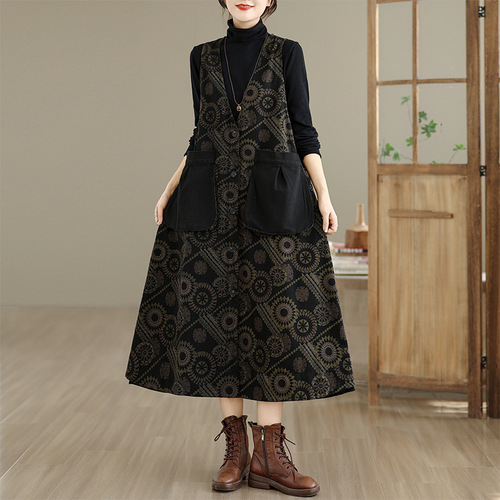 Women's Casual Washed Denim Print Belted Dress - New Arrival