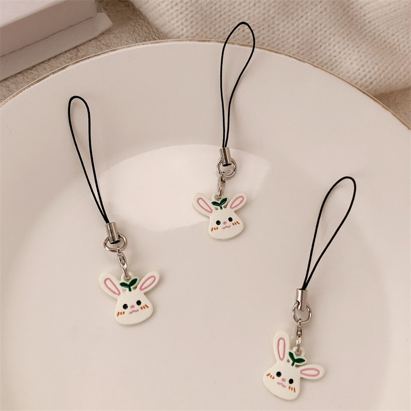 Nuevo colgante de joyería de bricolaje, colgante de bolsa de conejo de aleación de aceite de goteo, colgante de teléfono móvil de conejo blanco lindo