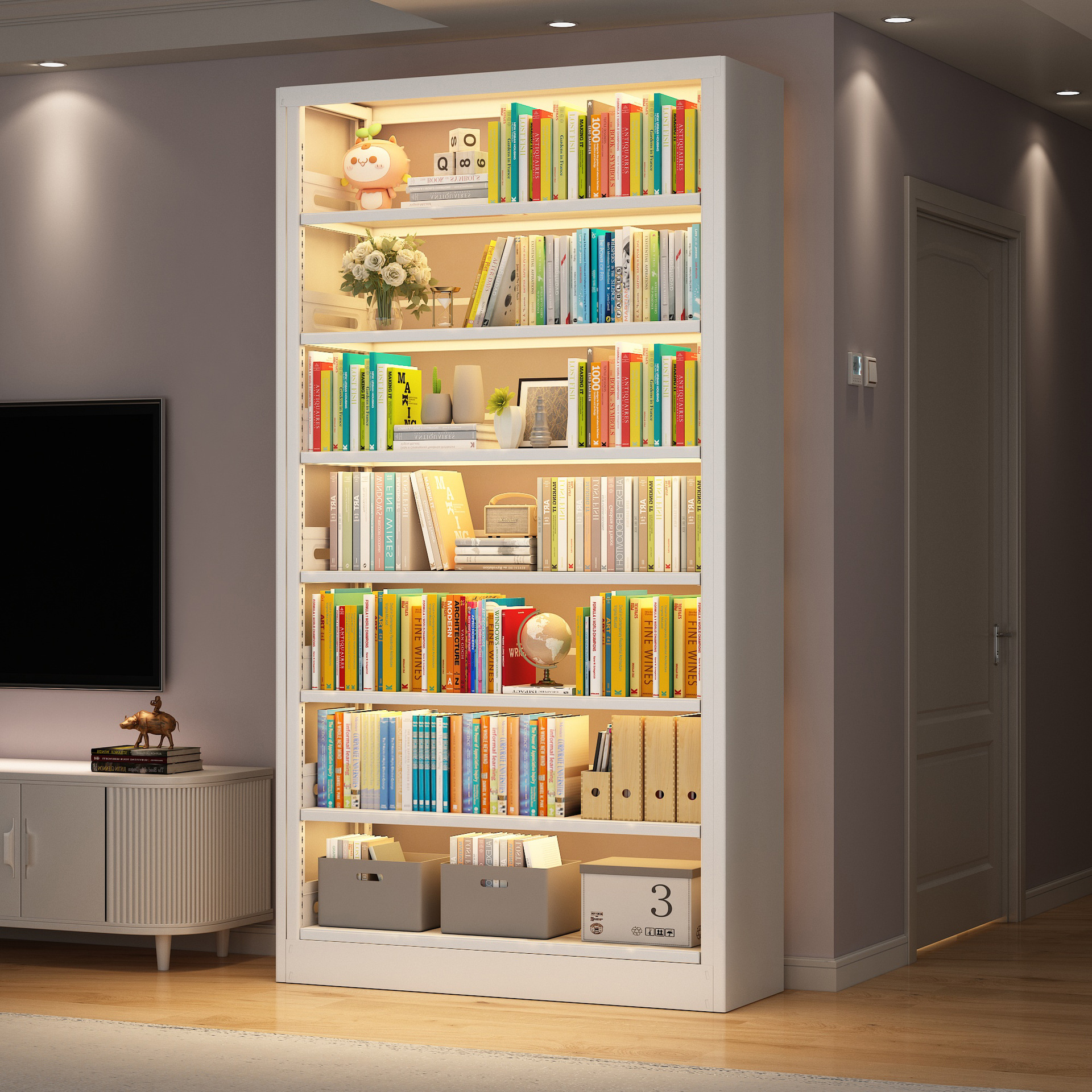 24 New Household Bookshelf Multi-use Storage Rack Simple Bookcase Storage Dust Curtain sliding door Storage Box Picture Book Rack