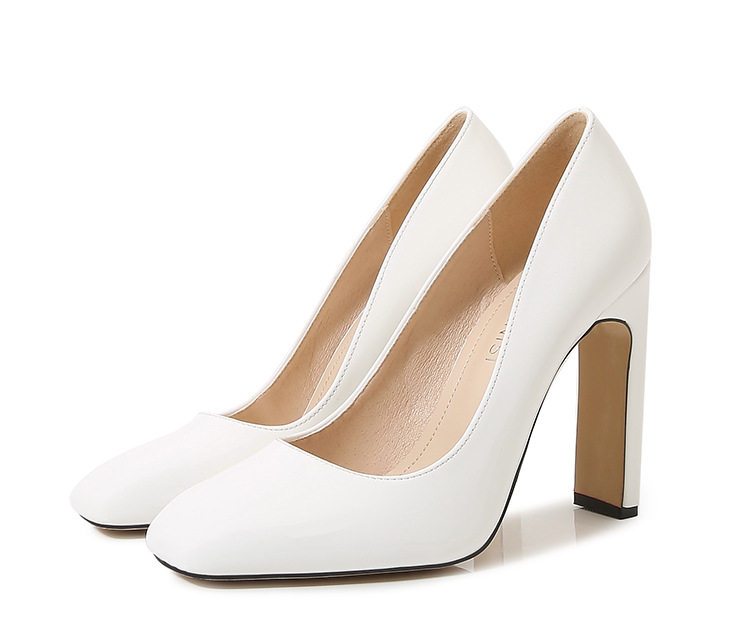Giày cao gót nữ mũi vuông gót thô, giày công sở dự tiệc — Màu mơ, Màu trắng, Màu đen, Màu đỏ chi tiết 39
