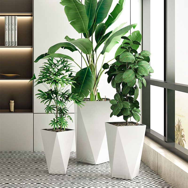 Laizhixiu nórdico flor olla en forma de diamante grande simple alto-superior sala de estar piso automático absorbente nórdico flor olla al por mayor