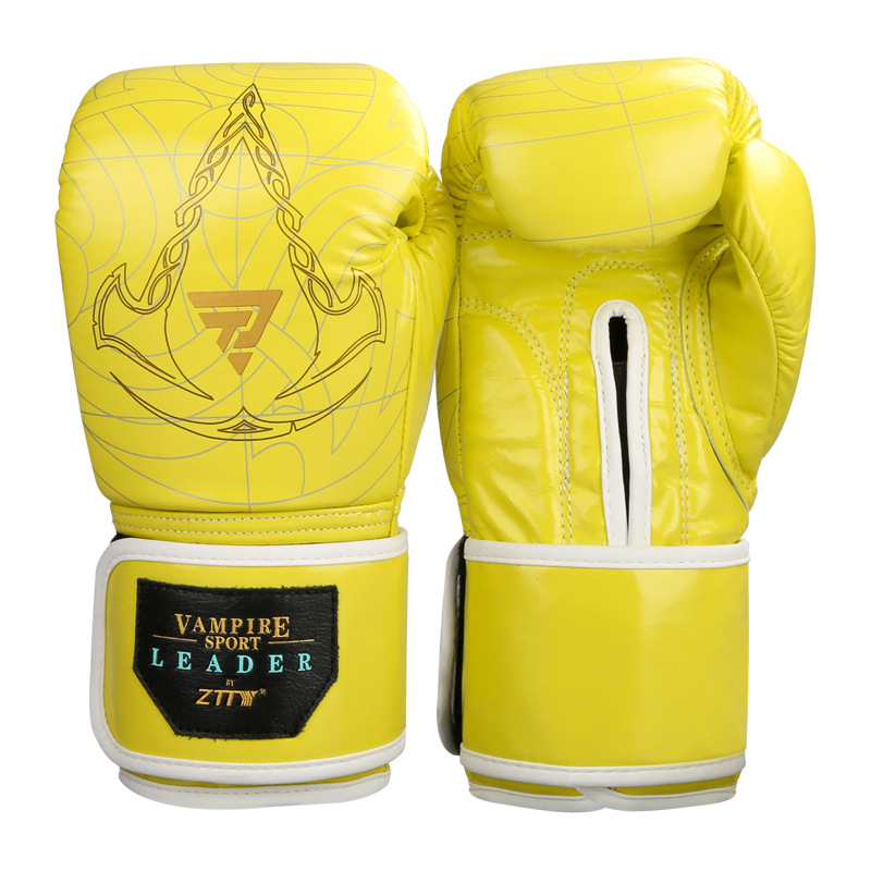 ZTTY guantes de boxeo de cuero brillante Correa Sanda lucha adulto masculino y femenino entrenamiento profesional guantes de boxeo tailandés fábrica al por mayor