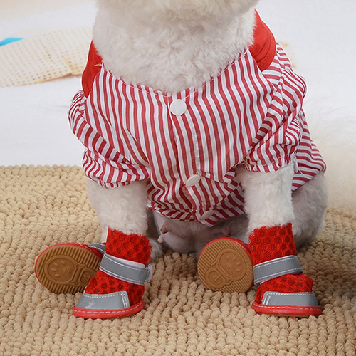Summer Breathable Non-Slip Pet Shoes Reflective Mesh Hollow Comfortable Bichon Small Dog Foot Covers Dog Supplies Spring