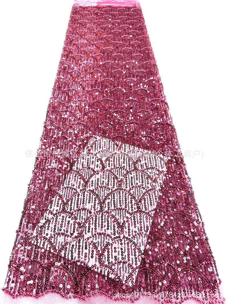 Tejido de bordado de perlas de alta fijación, tela de bordado tridimensional, cheongsam, vestido de noche, vestido de brindis, tela bordada