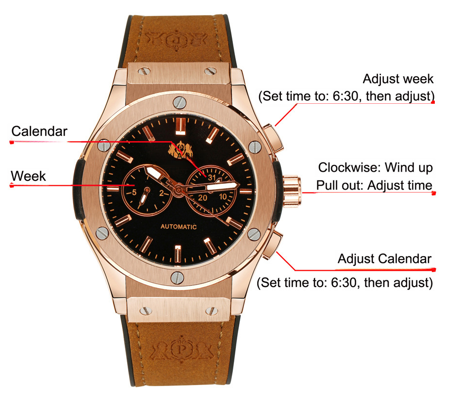 AUTOMATISCHE mechanische multifunktionale leuchtende Roségoldband Herrenuhr AUTOMATISCHE UHR_voghion.com