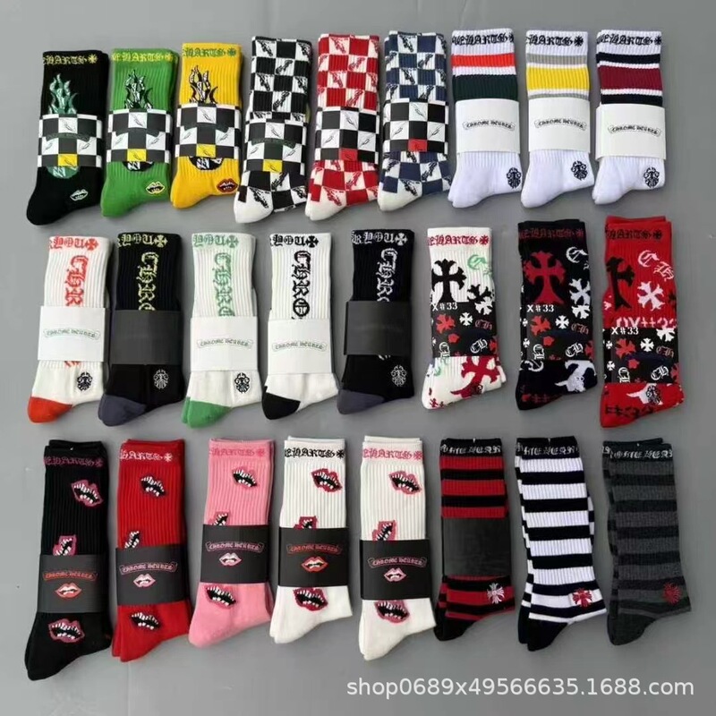 New Crowe Heart Sports Socks Skateboard Socks Foreign Trade Ch Striped Red Lip High Tube Towel Bottom Men's and Women's Trendy Socks Wholesale