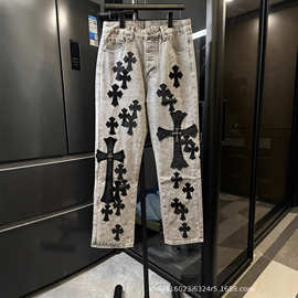 正确版本CH克罗家25SS新款大十字架限定蓝牛王牛仔裤男女同款宽松