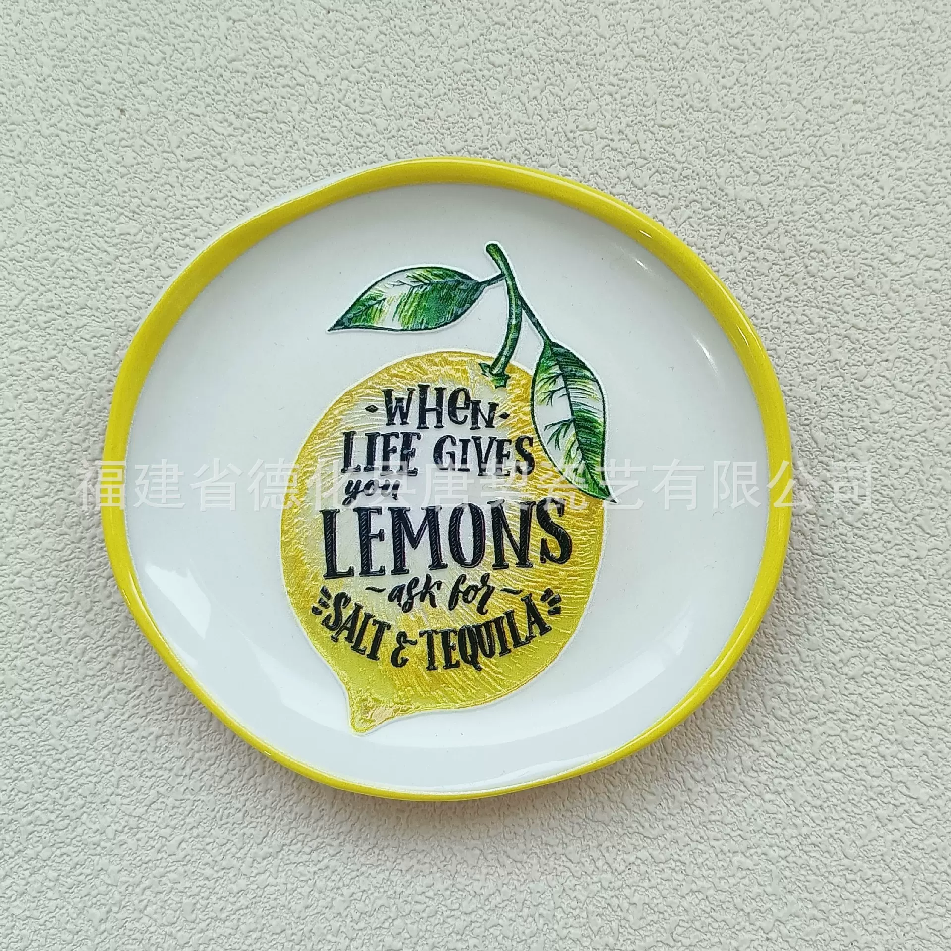 柠檬果盘 批发圆形11cm外贸陶瓷戒指项链首饰盘 圣诞果盘托盘