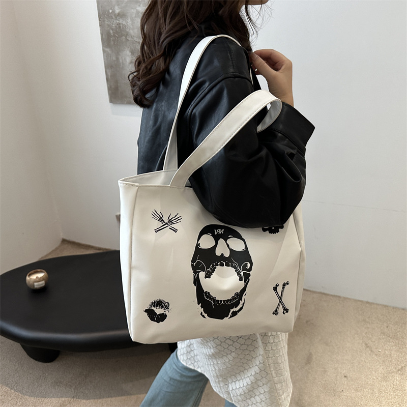 2024 nueva bolsa de estudio de dibujos animados de gran capacidad simple bolsa de compras de la serie de bosques bolsas de hombro blancas