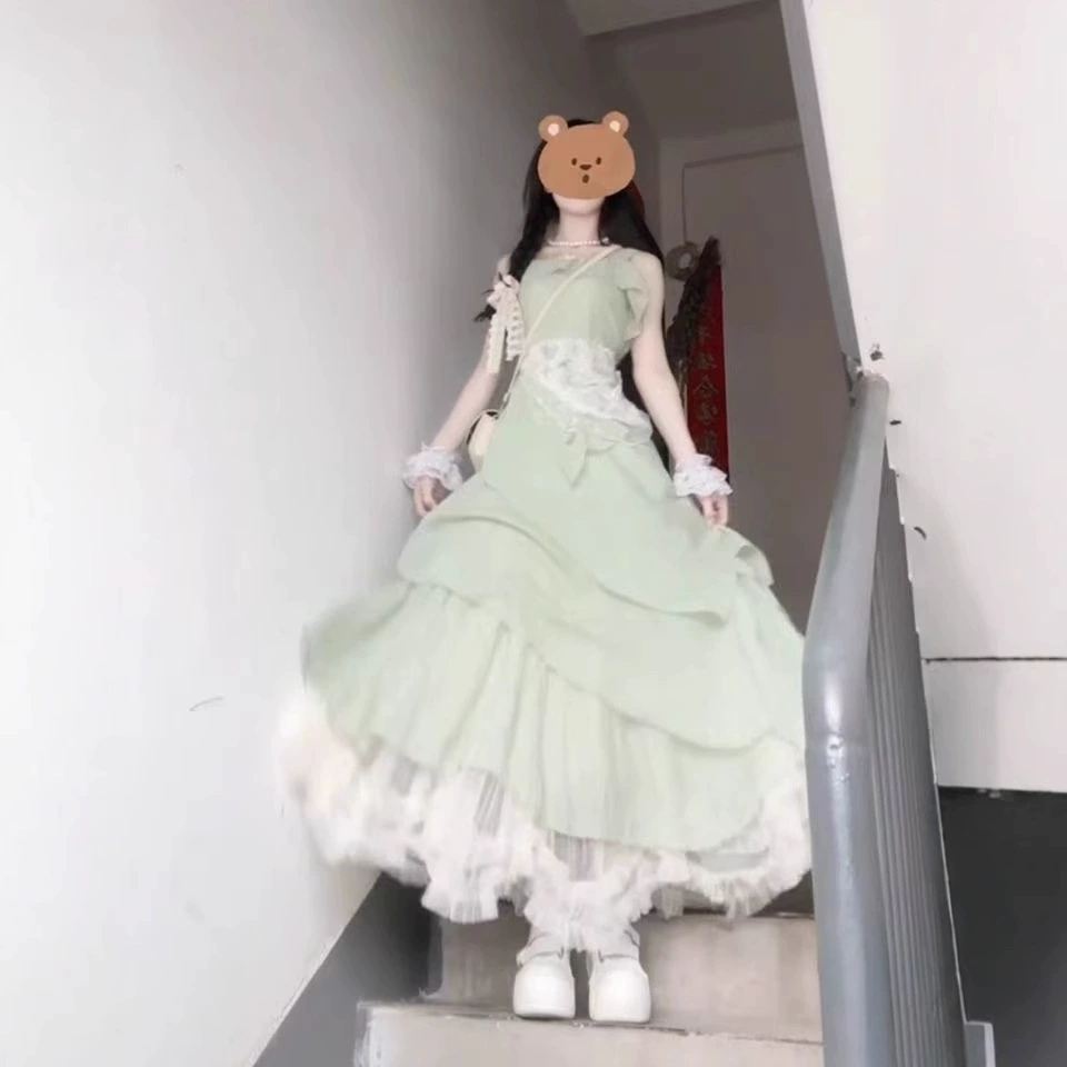 2025 лето новый стиль мяты Manbo дизайн слинг нерегулярная талия тонкая талия платье женский праздник длинное платье