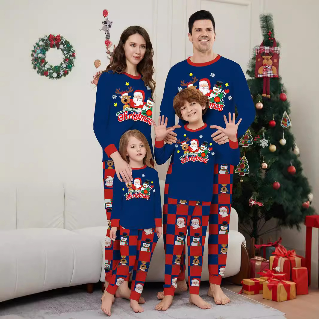 Családi karácsonyi ruházat Otthoni pizsama Karácsonyi mintás hosszú ujjú szett Pizsama_voghion.com