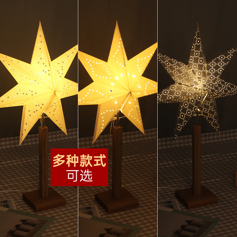 Nordic Christmas Window Sill Seven-Angle Plush Star Table Lamp Wedding Festival Exhibition Decor Standing Lamp Night Light