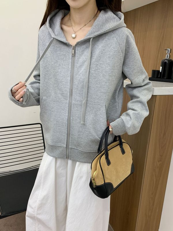 即墨卫衣秋新款健康布连帽拉链外套开衫女韩系慵懒风拉链外套上衣|undefined