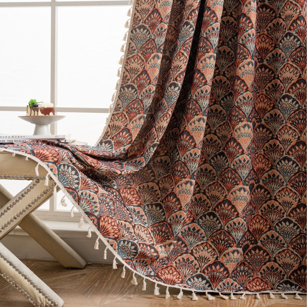 Yuman Qiyun Jacquard Curtain Semi-shading Curtain Thickened Semi-shading Finished Curtain Contrast Color Homestay Partition Curtain