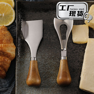Factory new stainless steel cheese tool cheese cutting knife Acacia wooden handle right angle butter butter cutting knife