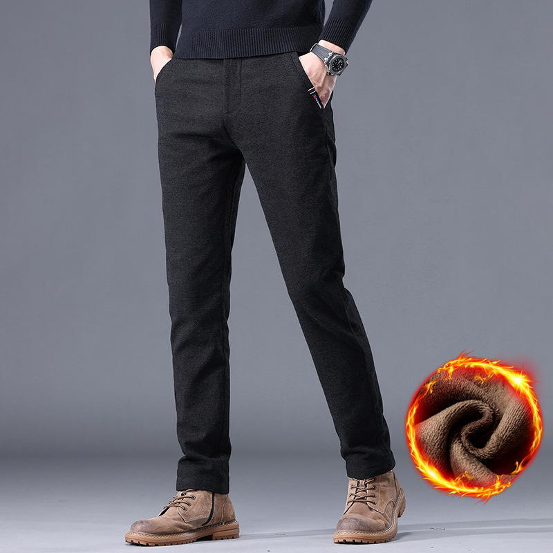 Otoño e invierno pantalones casuales antiarrugas de los hombres de fácil cuidado slim fit pantalones de los hombres chenille forrado de lana engrosada pequeños pantalones rectos niños