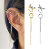 Chain with tassels, ear clips, European style, no pierced ears, simple and elegant design, diamond encrusted