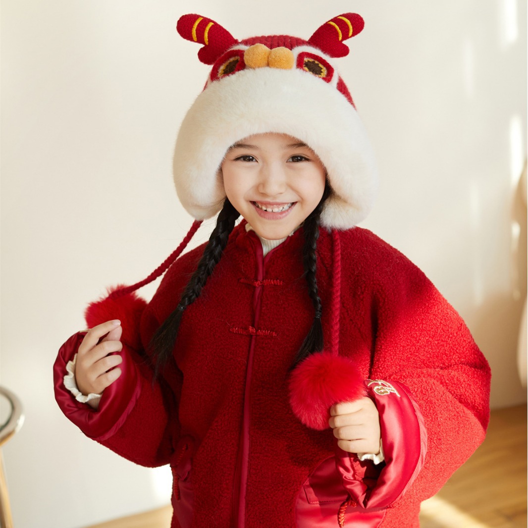 Invierno nuevo sombrero de lana de punto de ángulo de dragón sombrero para niños de tamaño mediano y grande caliente sombrero de peluche chino para leones