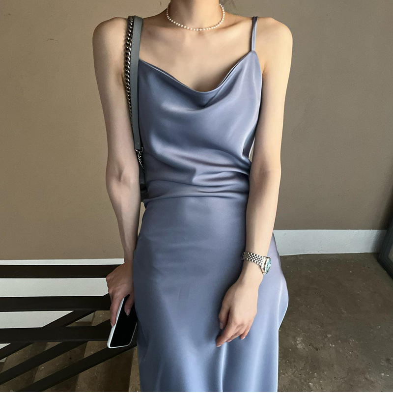 Summer sexy solid color fitted long slip dress sleevless